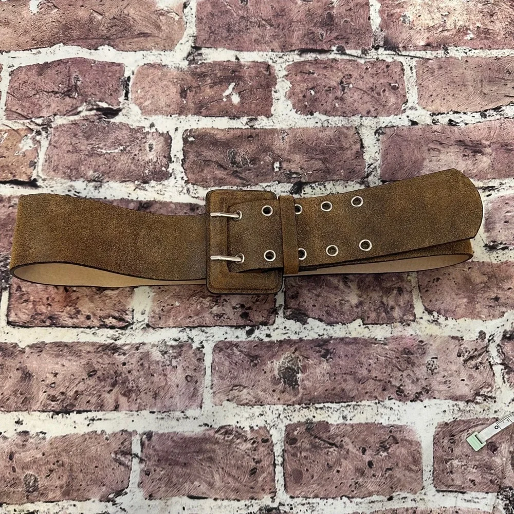 Women's Genuine Leather‎ 2 in Wide Waist Belt Brown Double Buckle S30399 Medium